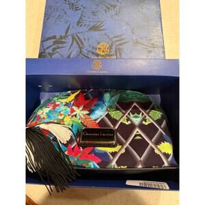 Christian Lacroix Makeup bag in original box NWOT black floral design  6x8x3
